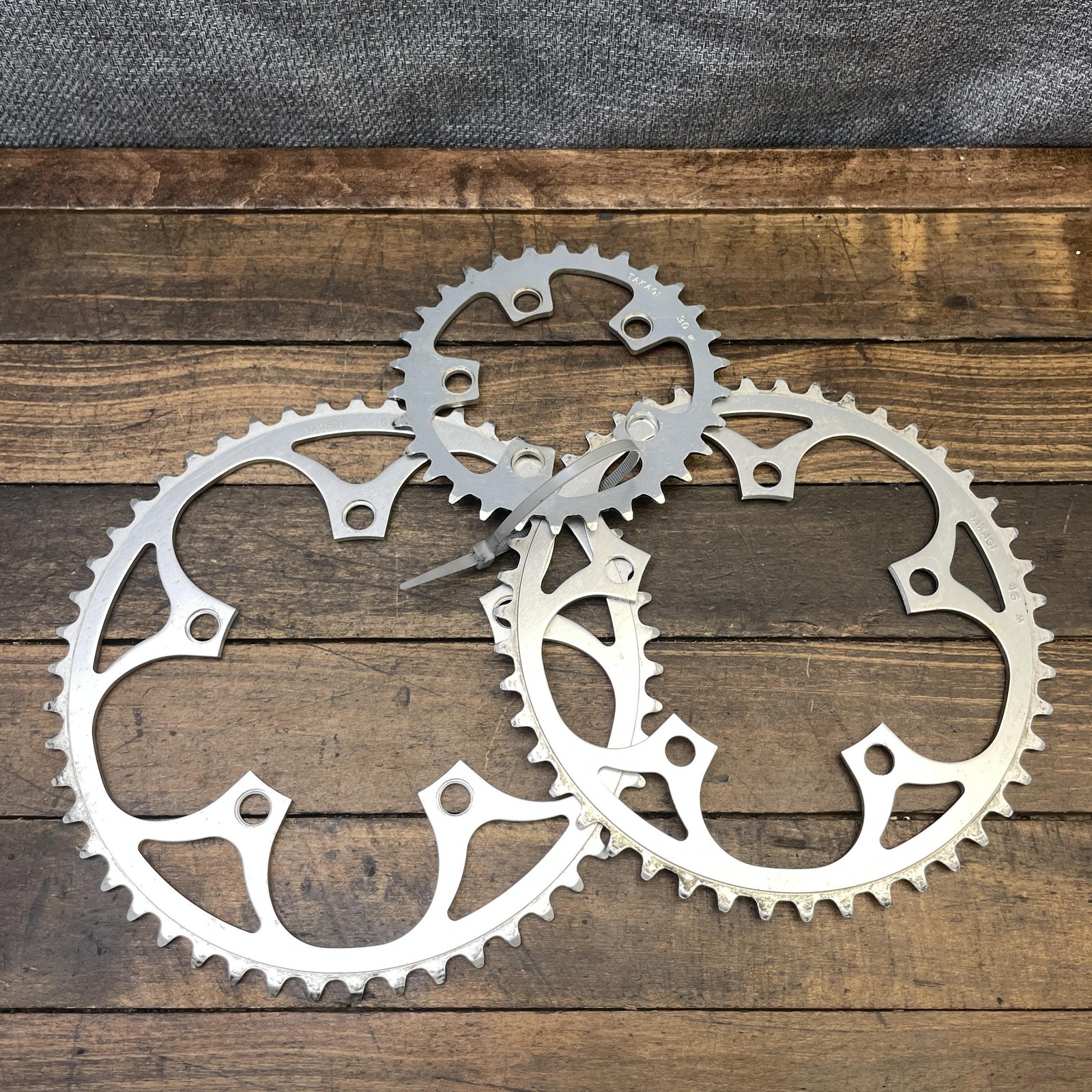 Vintage Takagi 50/46/30T Chainring Set Triple 110/74 BCD 5-Arm Aluminum 80s