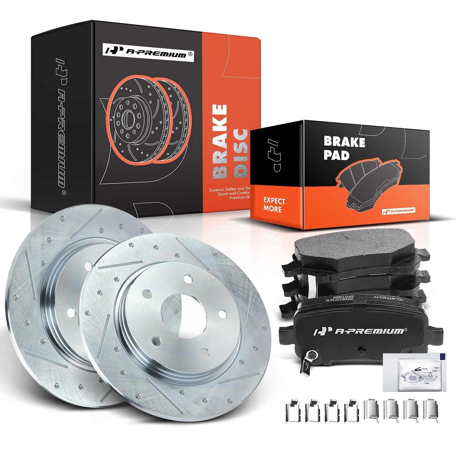 A-Premium 12.01 inch (305mm) Rear Drilled and Slotted Disc Brake Rotors + Cer…