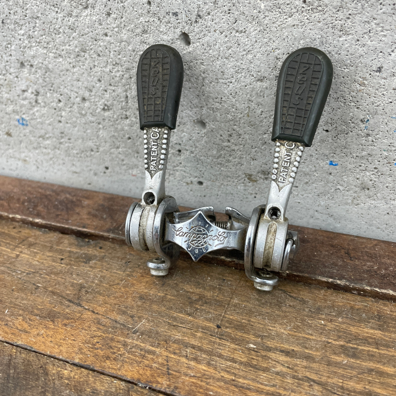 Vintage Campagnolo Record Down Tube Shifter Set Zeus Covers Shift Lever Clamp