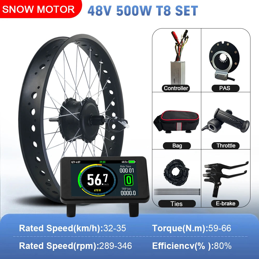 20 24 26inch 4.0 Tyre Snow E-Bike Kit 36 48V 500W Rear Cassette Hub Motor Wheel