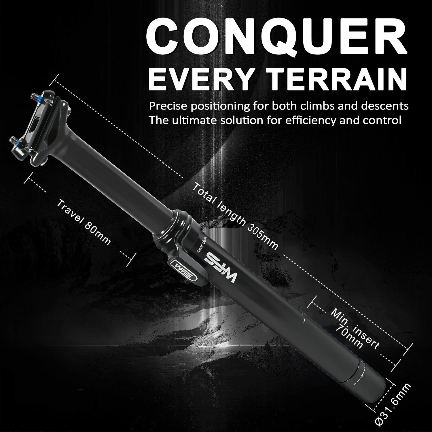 WFS TerraX External Dropper Post Kit, 31.6 x 305mm, 80mm, Black