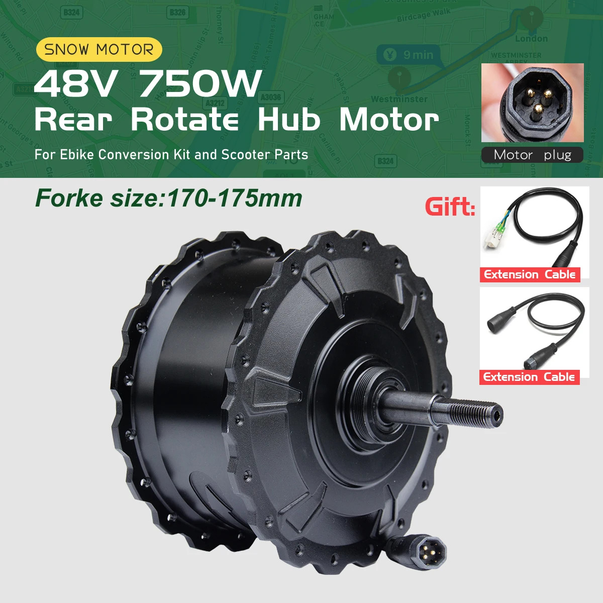 48V 750W 4.0Tire Hub Motor Wheel Dropout 170-175mm for Snow Ebike Conversion Kit