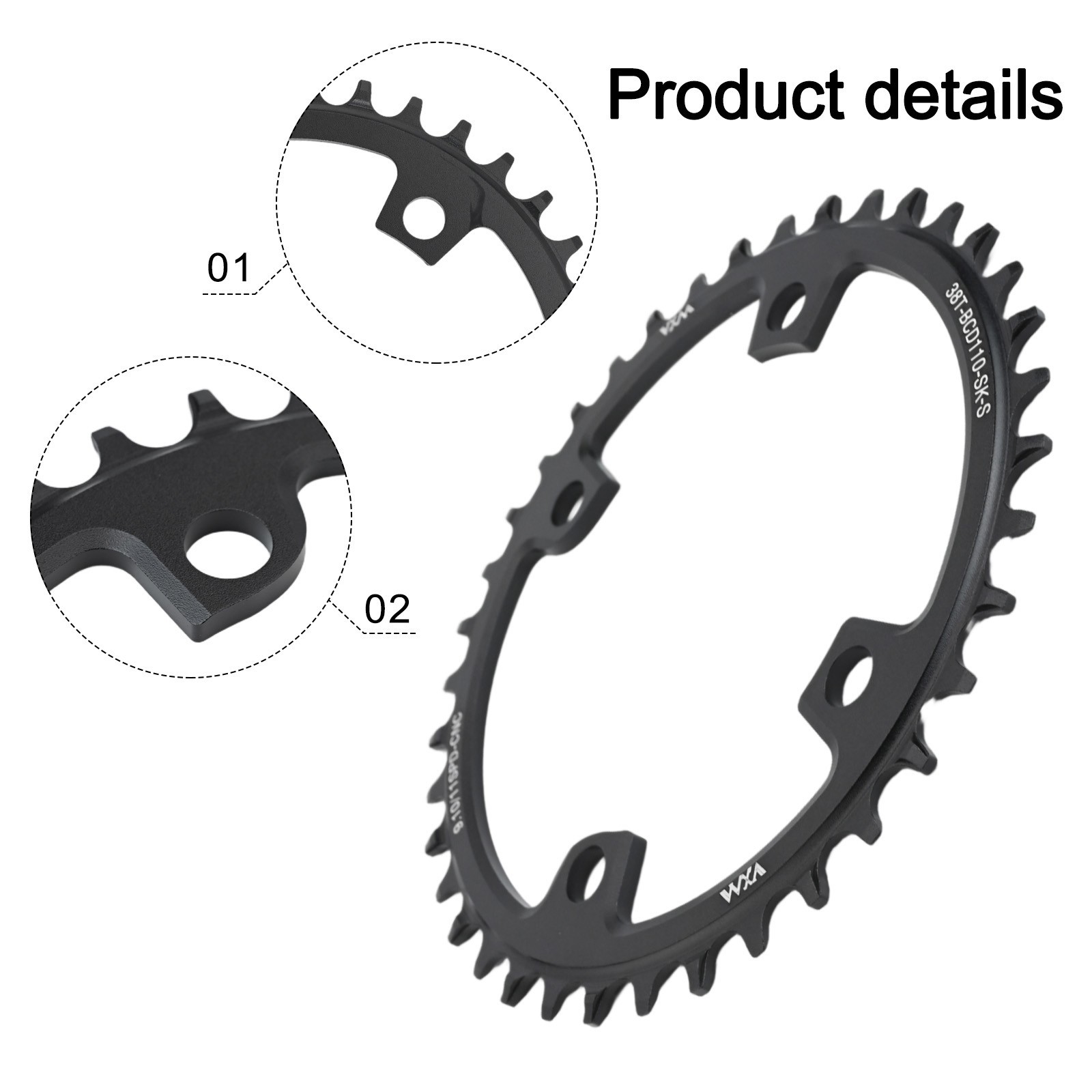 Efficient Narrow Wide Tooth Chainring for Road Bikes in Sizes of 36T to 44T