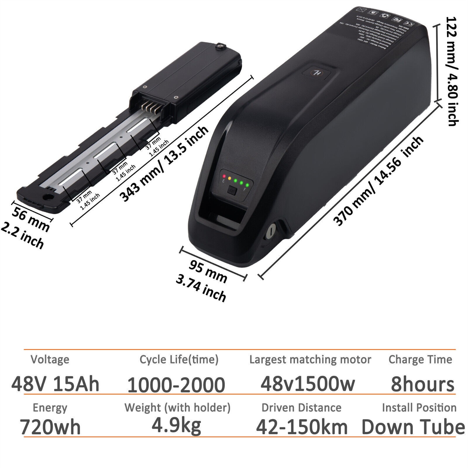 52V 48V 36V 10Ah 15AH 20Ah Ebike Battery for 100W-2000W Electric Bicycle Lithium
