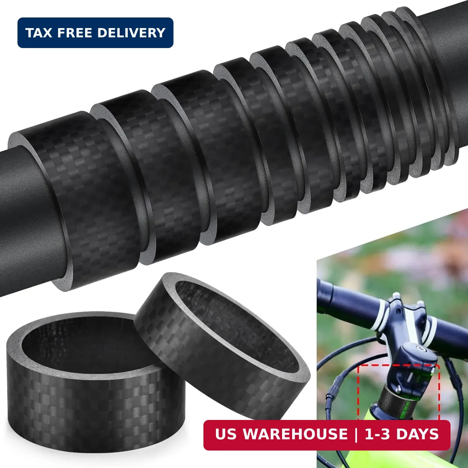 11PCS Bike Carbon Fiber Headset Spacers, Matte Finish, Fits 1-1/8 Inch Stem for