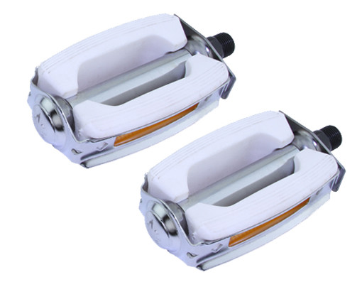New! Original Bicycle Krate Rubber Pedals 9/16″ In White/Chrome.