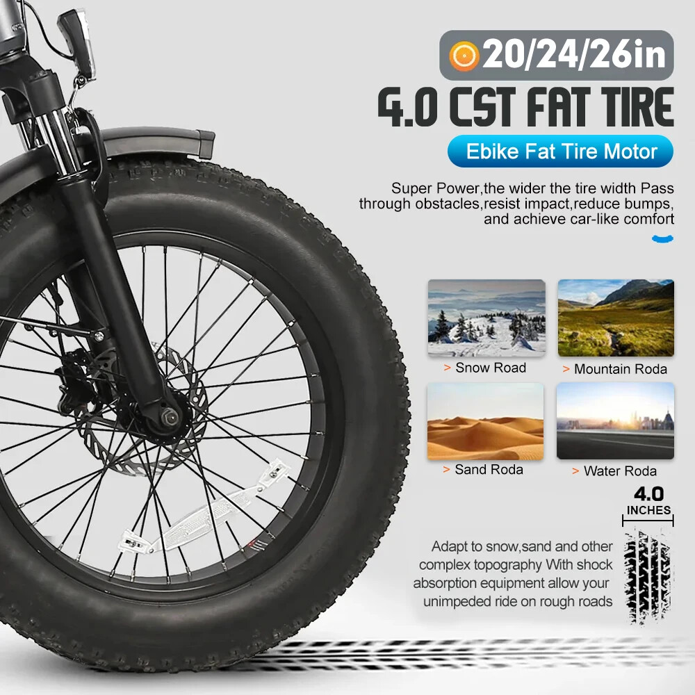 48V 500W 1000W 1500W 3000W 20 24 26er*4.0 Snow Fat E-bike Front Rear Hub Motor