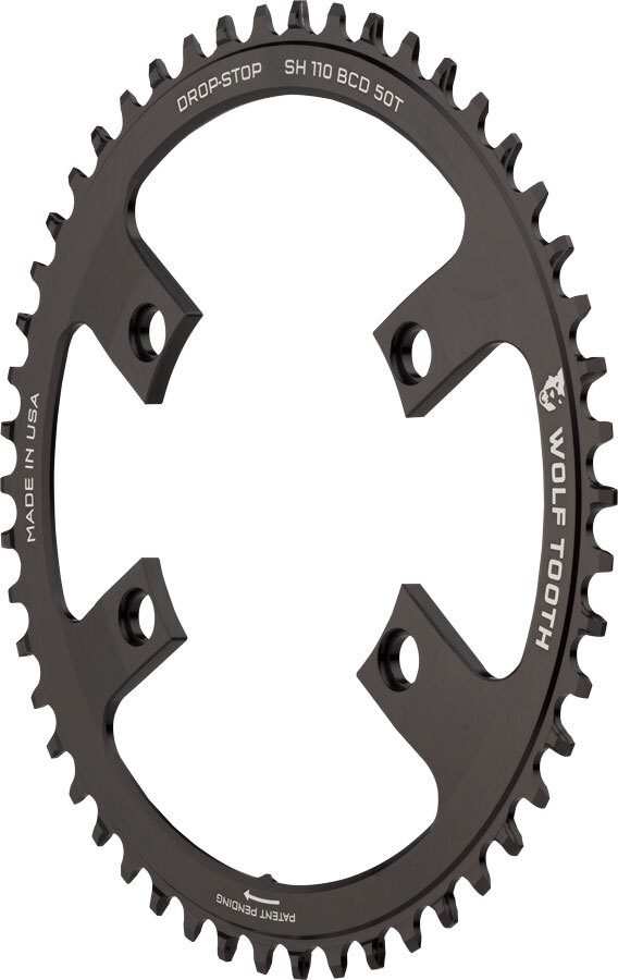 Wolf Tooth Chainring 50t 110 BCD Asymmetric 4-Bolt Drop-Stop Aluminum Black