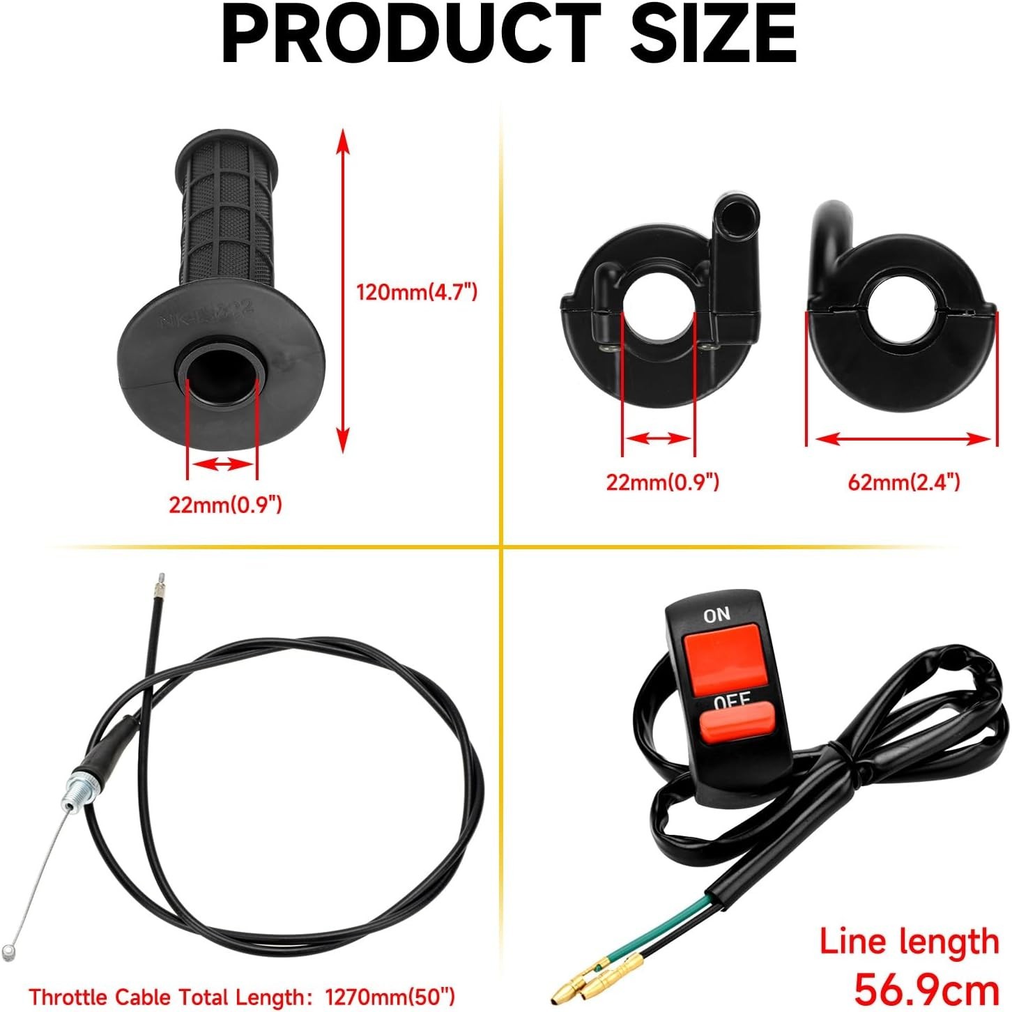 Mini Bike Throttle Cable Kit 22mm Handlebar Grip Motorcycle ATV Scooter