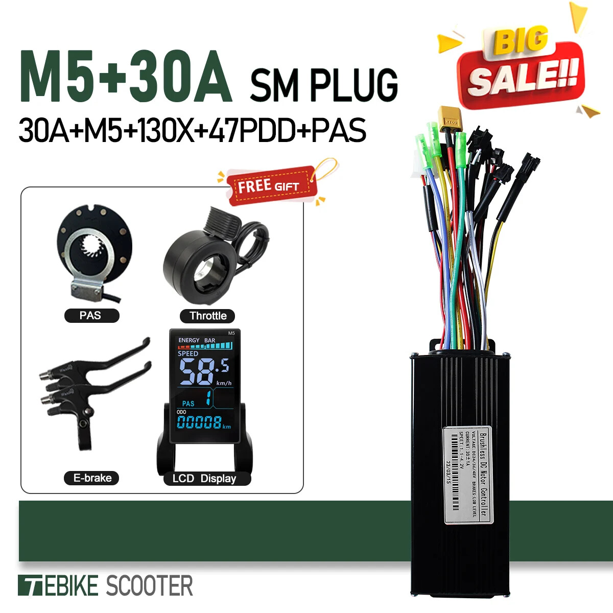 3 Mode E-bike Sinewave Controller 17A 26A 30A 40A with M5 M9 Display 250W-2000W