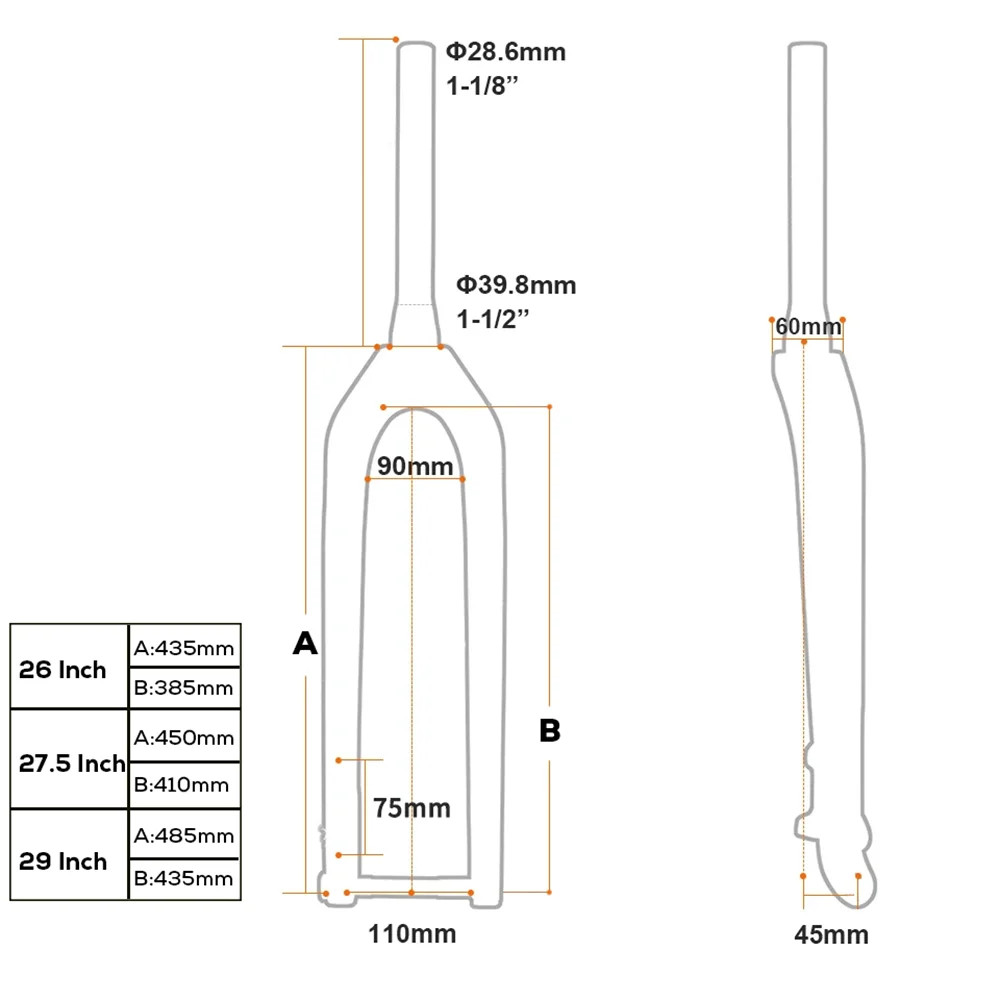 26 27.5 29ER Carbon Mountain Bike Fork 15*110mm Boost Disc Brake Max 3.0 Tire