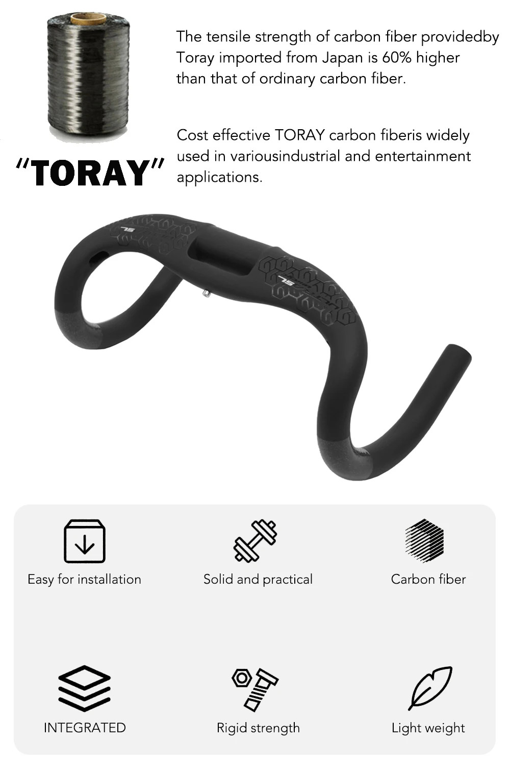 Road Bicycle Carbon Cockpit Handlebar Matt Black Internal Wiring 300mm-360mm