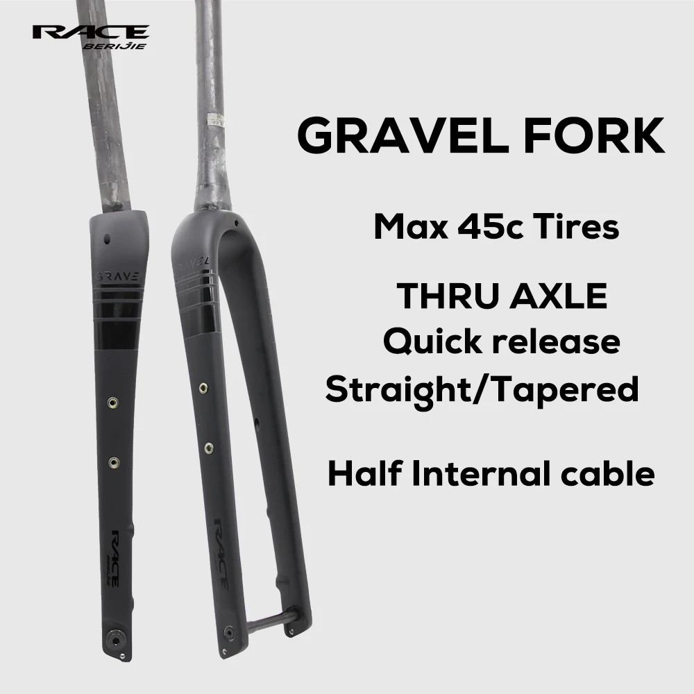 700C Carbon Gravel Bike Front Fork Straight Tapered Tube Max 55C Disc Rim Brake