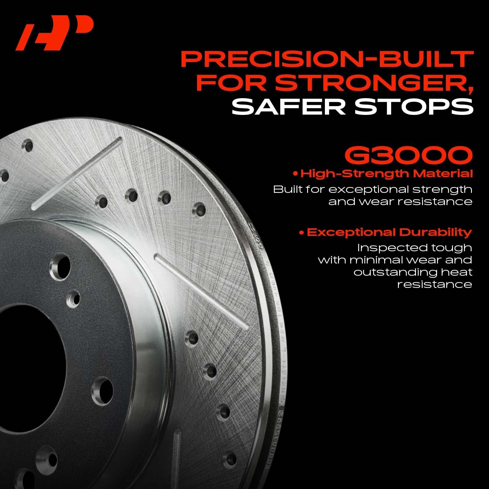 A-Premium 12.01 inch (305mm) Front Drilled and Slotted Disc Brake Rotors Comp…