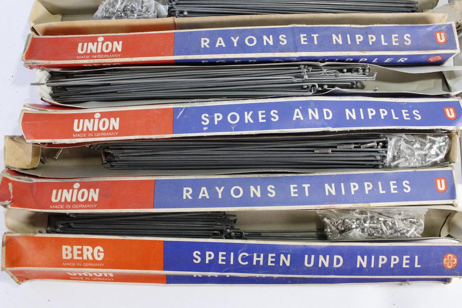 (11) Berg Union Bike Spokes/Nipples Boxes Assorted Sizes NOS 1980s Germany