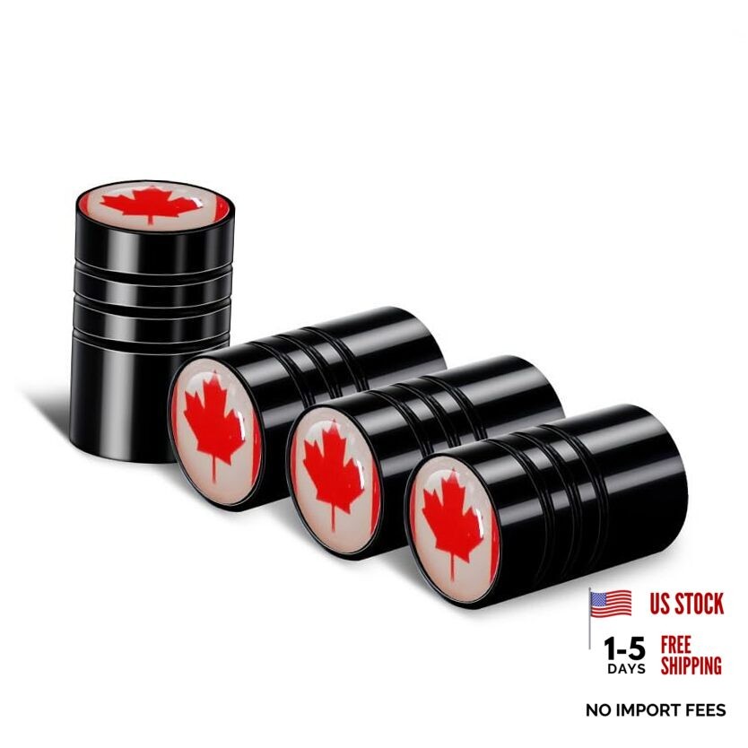 4Pcs Canadian Flag Valve Stem Caps | Aluminum Canada Maple RoundCaps-CA.Maple