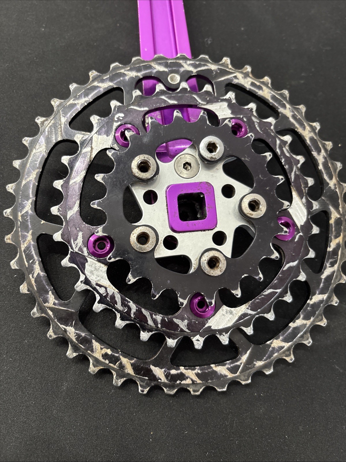 Kooka Vintage Crankset Triple 44/32/22 Purple 3DV, Black , 175mm Square Taper