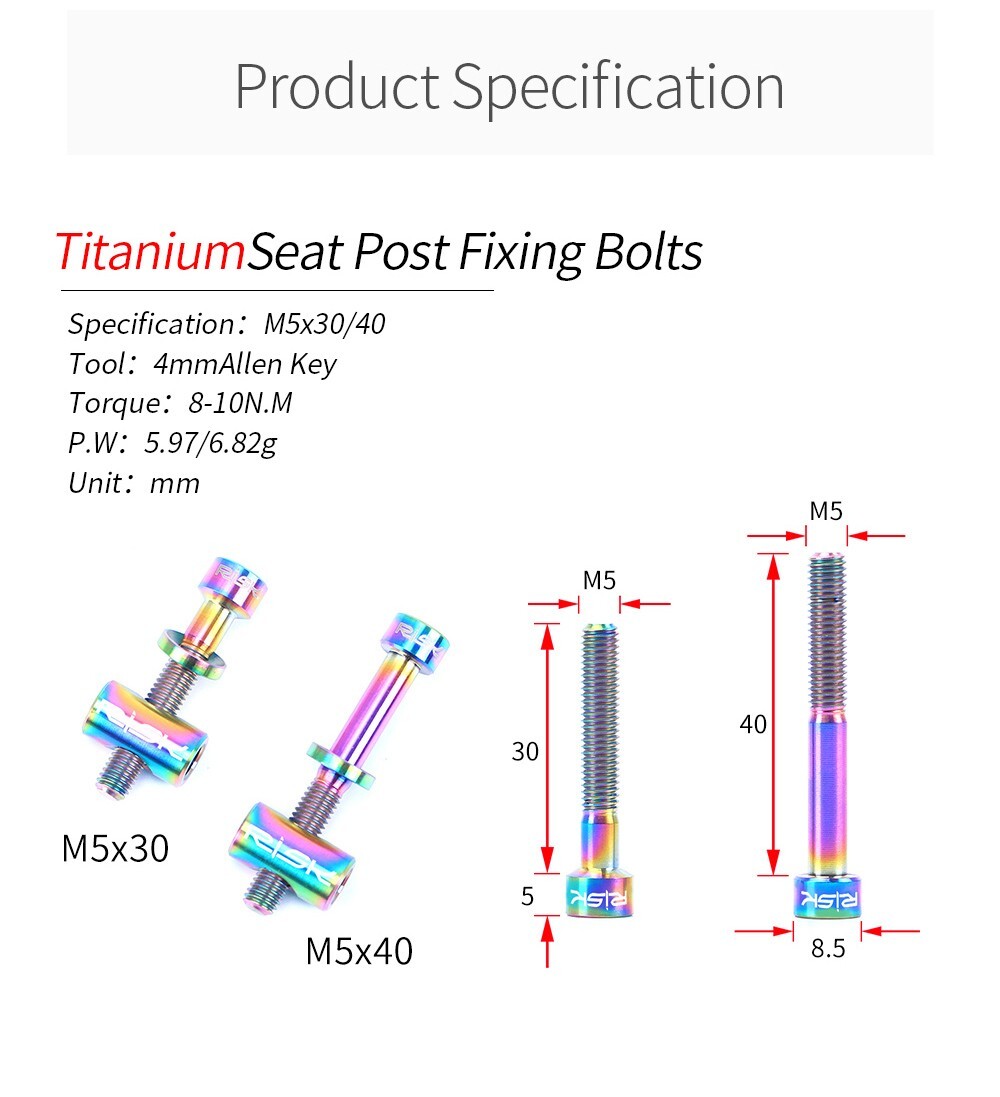 2PCS Bike Seat Post Fixed Bolts Titanium Alloy M5X30mm/40mm Seatpost Screw