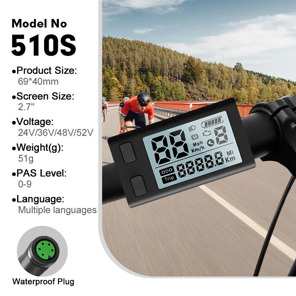 Ebike HDMI LCD Display 510S for BBS01/BB02/BBSHD Mid Drive Motor 24V 36V 48V 52V