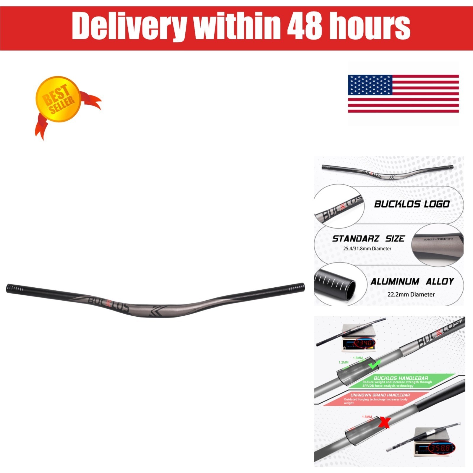 BUCKLOS Aluminum Mountain Bike Handlebars 25.4/31.8mm 660/720/780mm