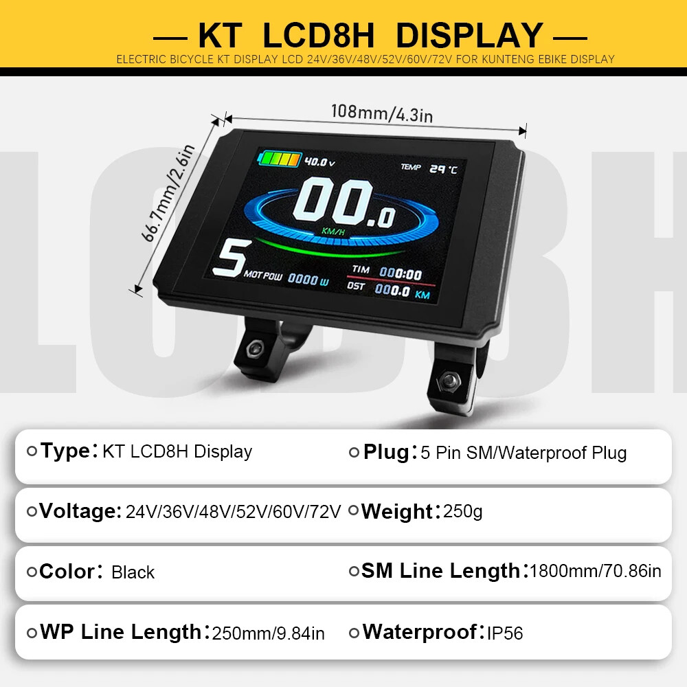 Electric Bicycle Color Display with USB 24V/36V/48V/52V/60V72V E-bike Display