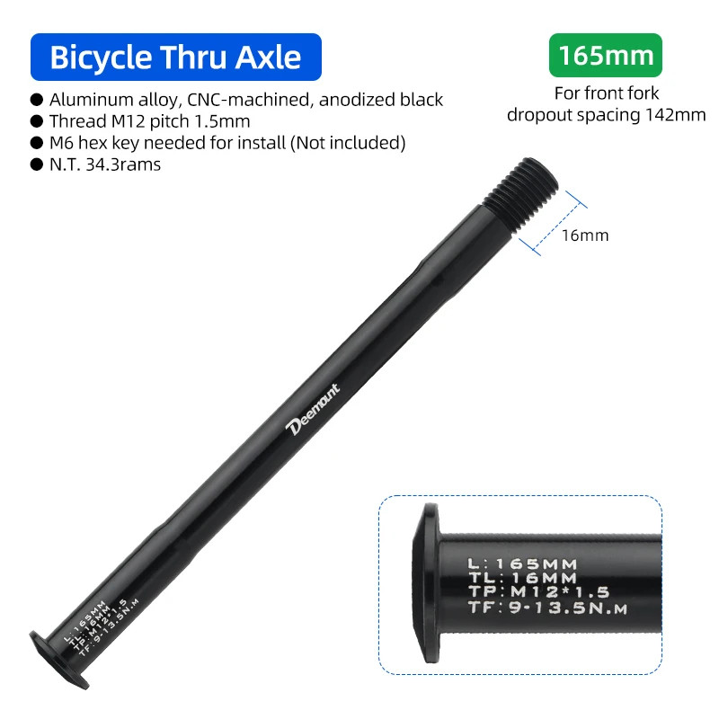 Lightweight Thru Axles M12*P1.5 L120-181Mm for Bike Front Rear Fork Dropout Spac