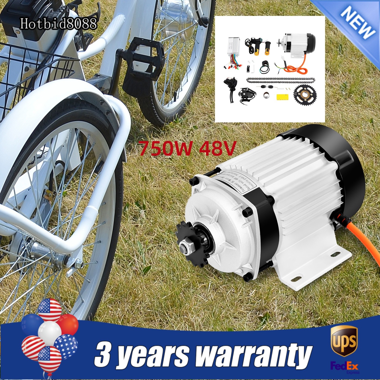 For Adults Tricycle Trike New 48V 750W Electric 3-wheel Bike Brushless Motor Kit