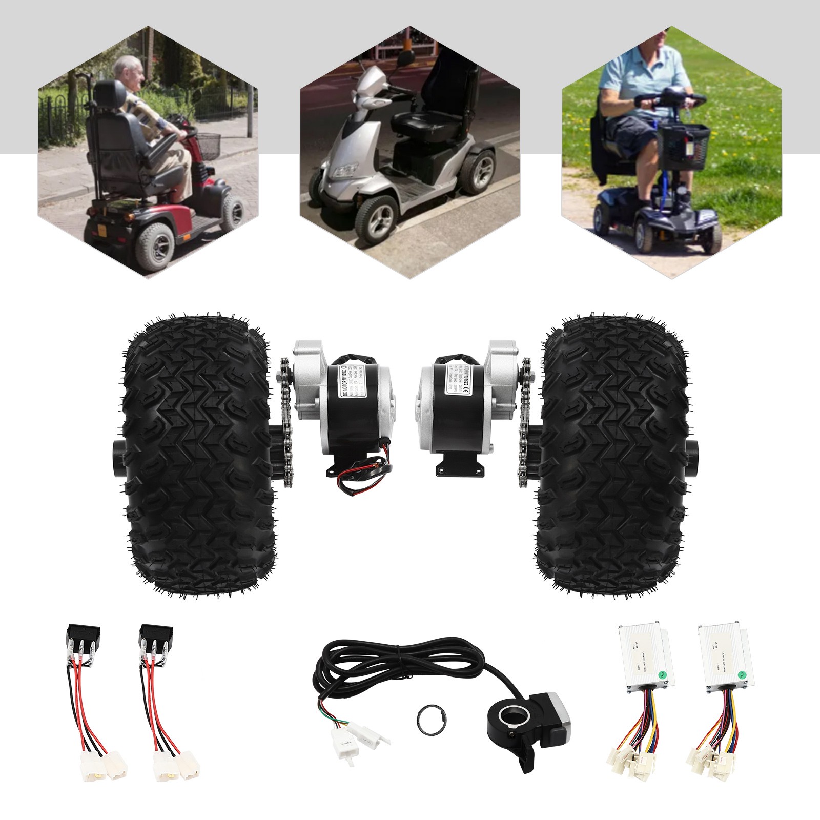 10″ Complet Motor Conversion Kit 24V 250W Double Wheel for Electric Cart Scooter