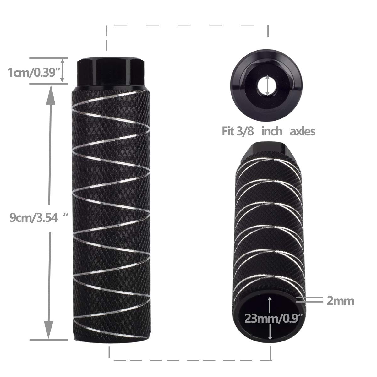 4Pcs Bike Pegs Aluminum Alloy Anti-Skid Lead Foot Pegs 3/8 Inch Axle Black