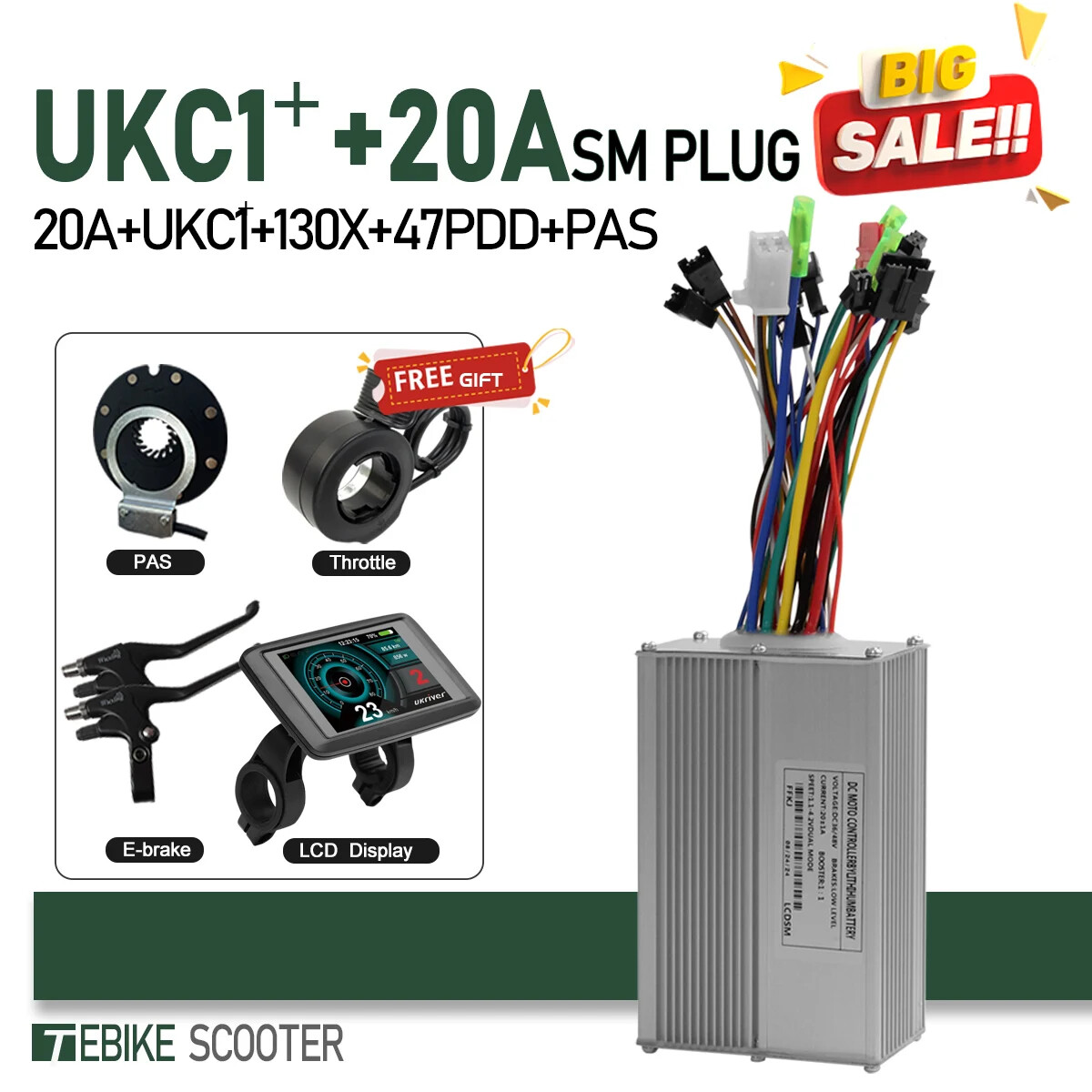 Ebike 3 Mode Sinewave 20A Controlle 36V 48V Color M5/UKC1 Display 350W500W Motor