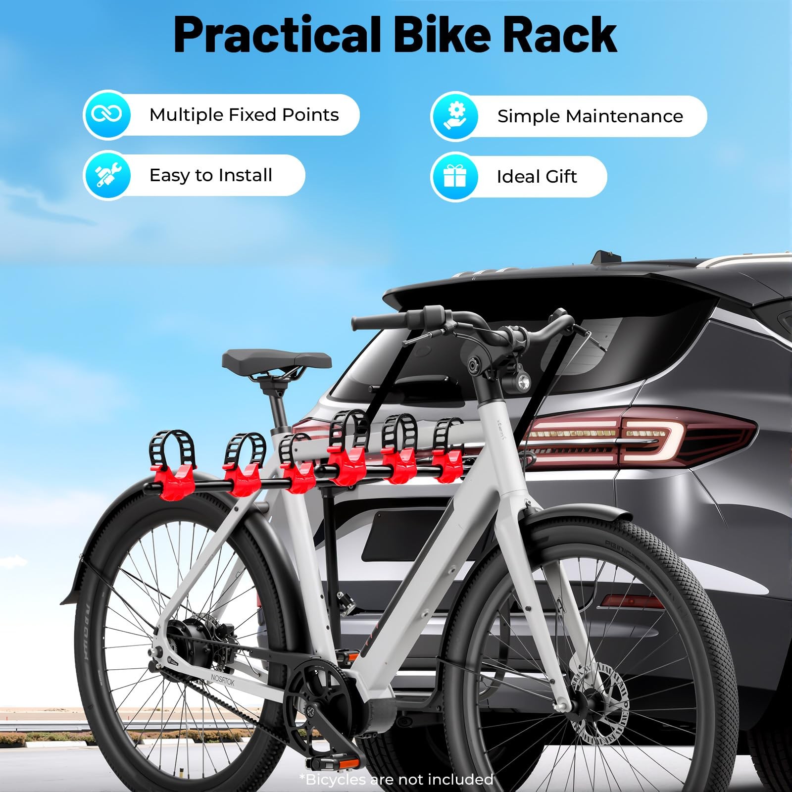 3-Bike Trunk Mount Rack Foldable Carbon Steel 44lb Capacity Anti-Slip SUV Sedan