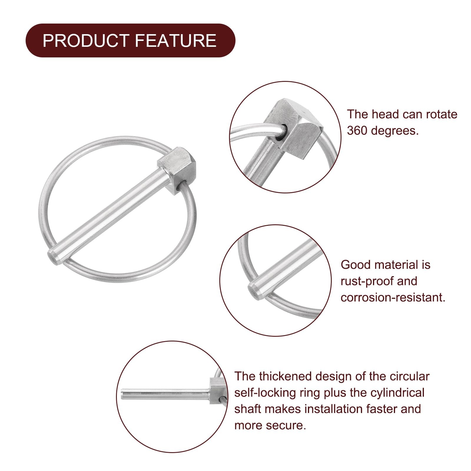 uxcell 4Pcs 1/8″ x 1″ Linch Pin with Ring, Stainless Steel Round x