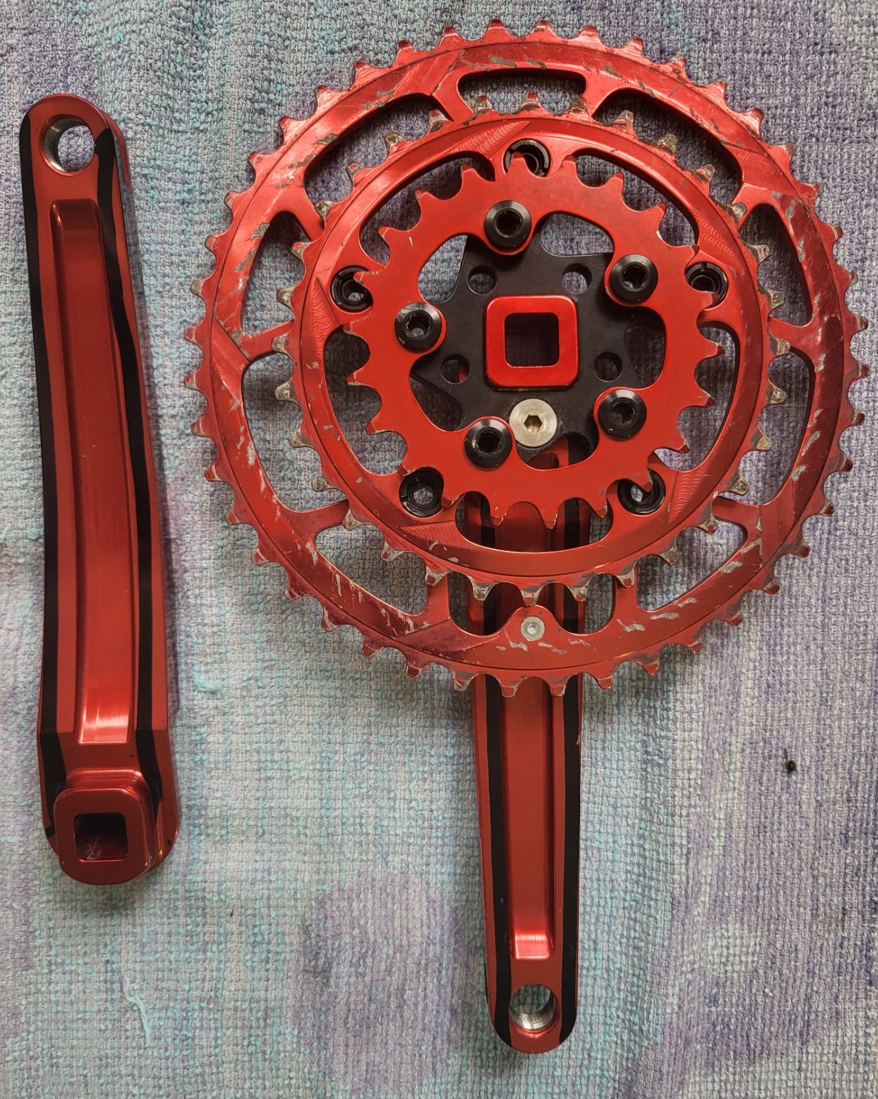 Kooka Vintage Crankset Triple 44/32/22 Red with Black, 175mm Square Taper