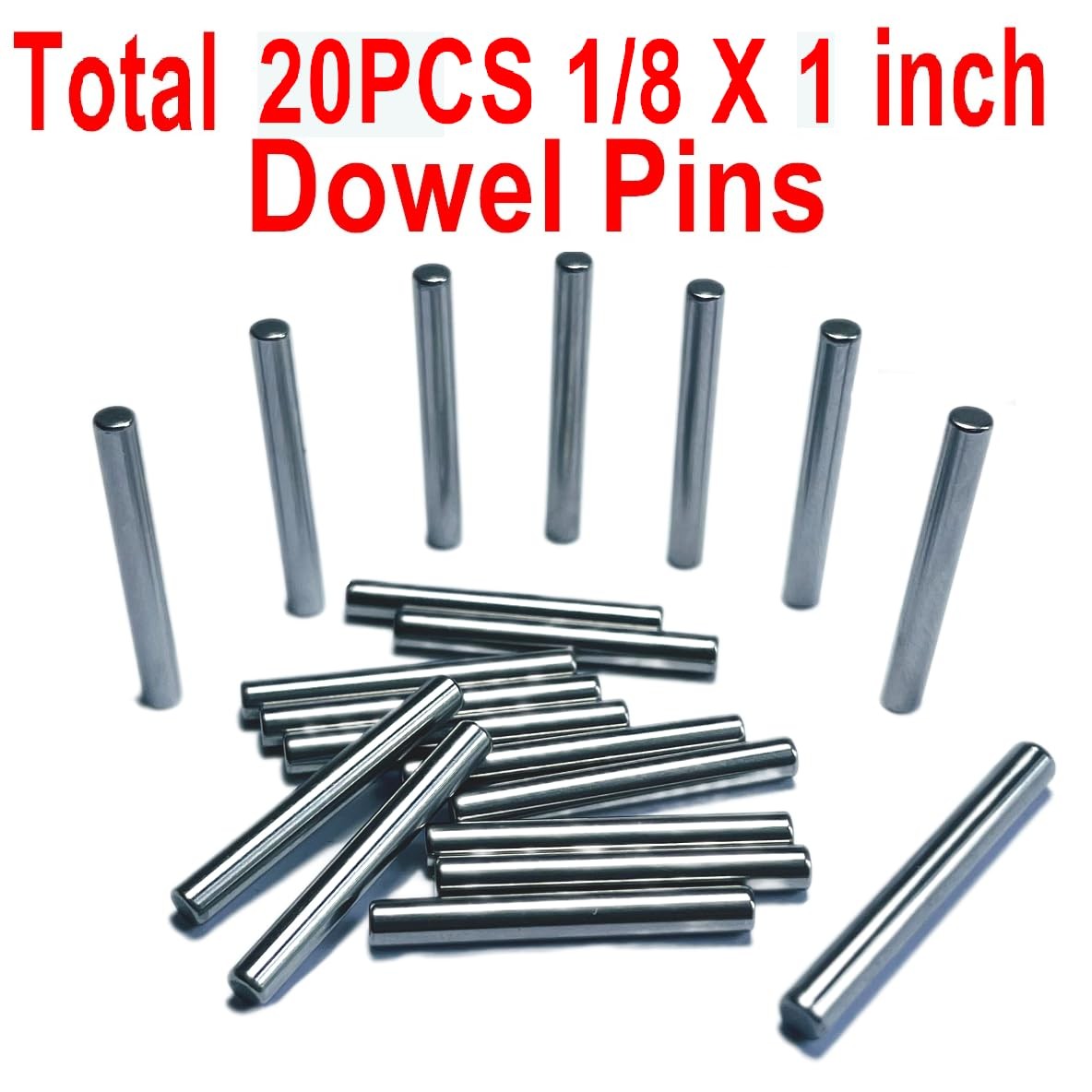 ZDingTech 20PCS 1/8 x 1 Dowel Pins,1/8 inch x 1 x 1 Inch, Silver