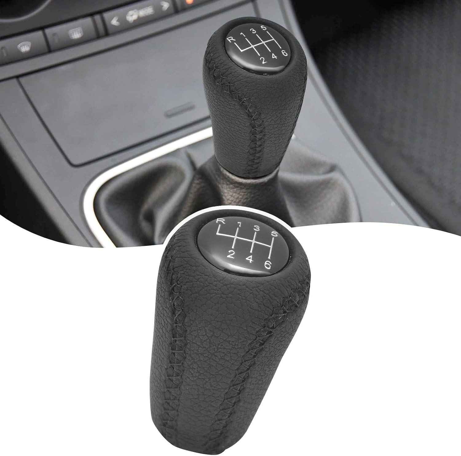 Black Leather 6 Speed Gear Shift Knob Shifter Knob Head Compatible with Mazda 3