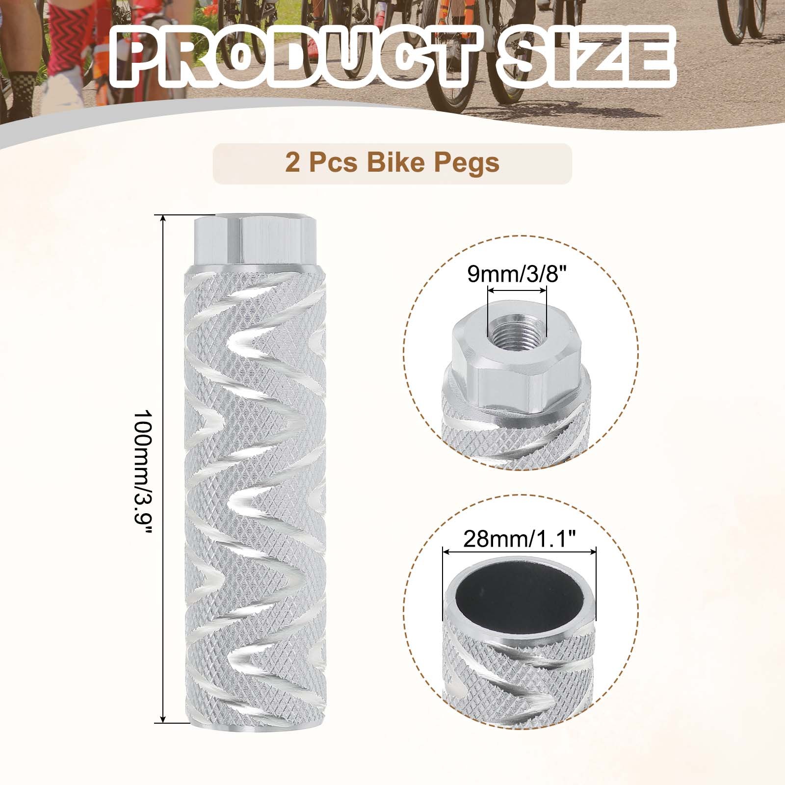 2pcs Aluminum Alloy Bike Pegs for 3/8 Inch Axles BMX Stunt Pegs White