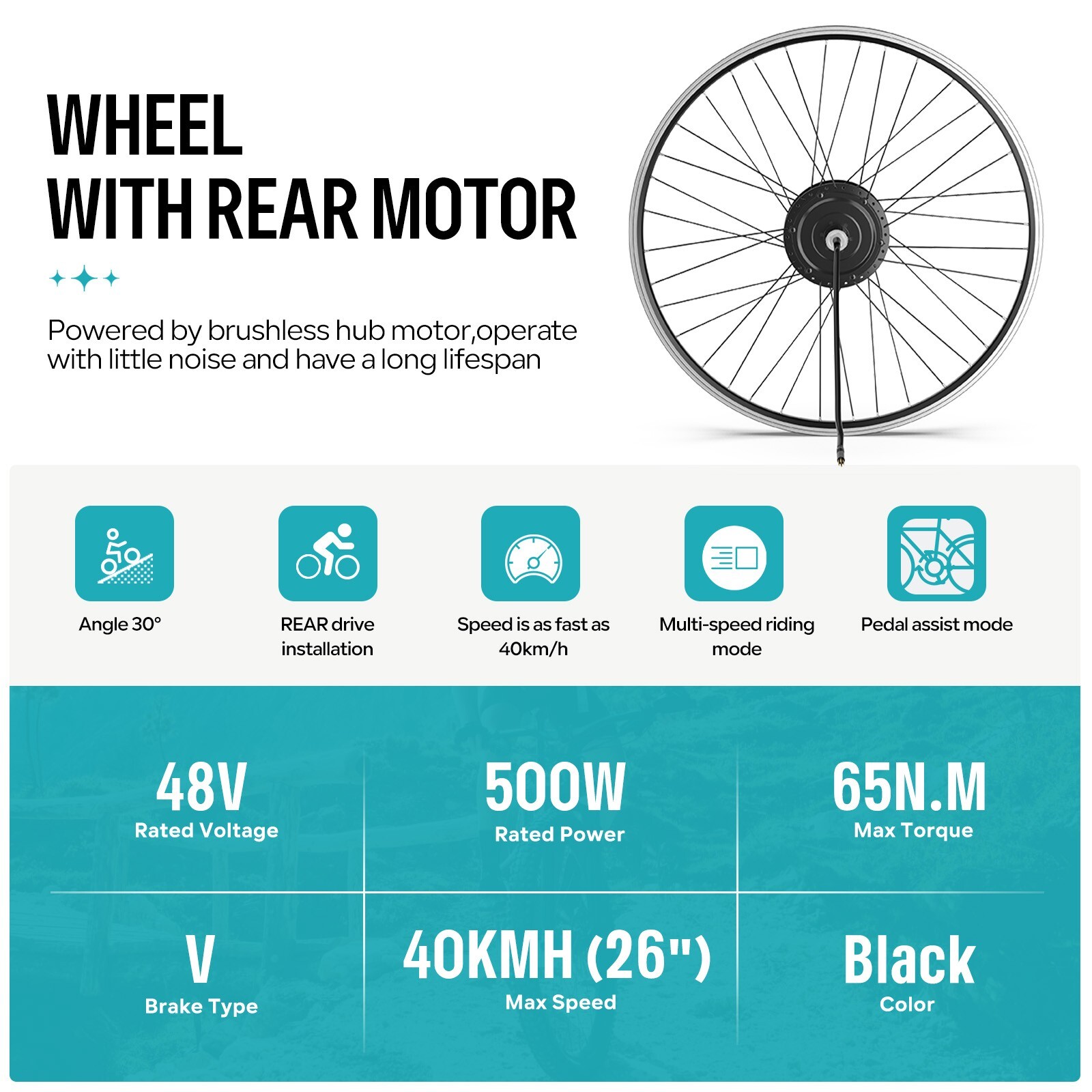 BAFANG 48V500W Rear Hub Motor 26″27.5”700C Wheel Hub Motor Ebike Conversion Kit