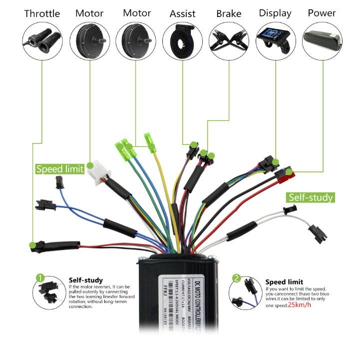 E-Bike 17A Three Model Speed Limited Controller 48V 250W/350W Motor Sine wave