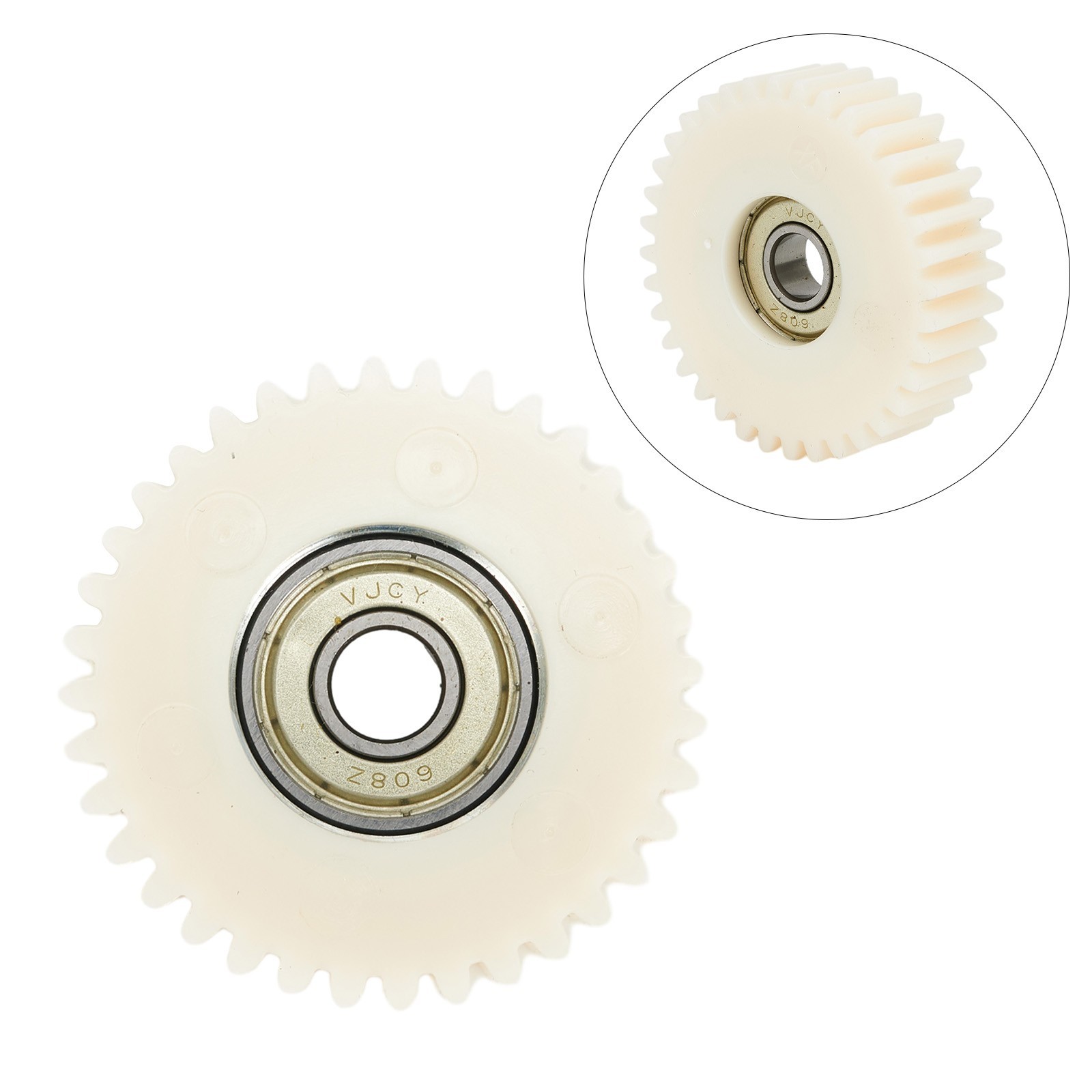 36T Gear Nylon Material Nylon Gear Wheel Hubs White Color With Bearings