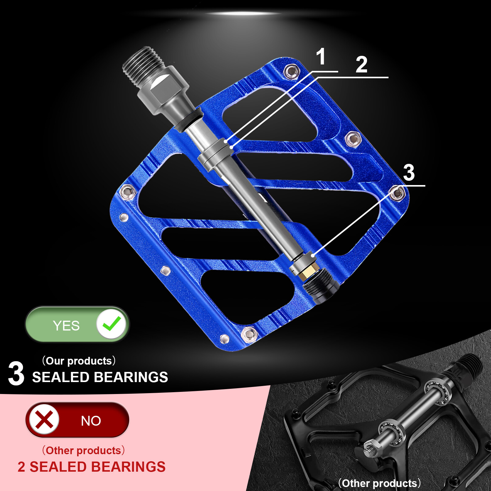 3 Bearings Flat/Platform Pedals Mountain Bike 9/16″ Fit Shimano/Rockbros MTB DH