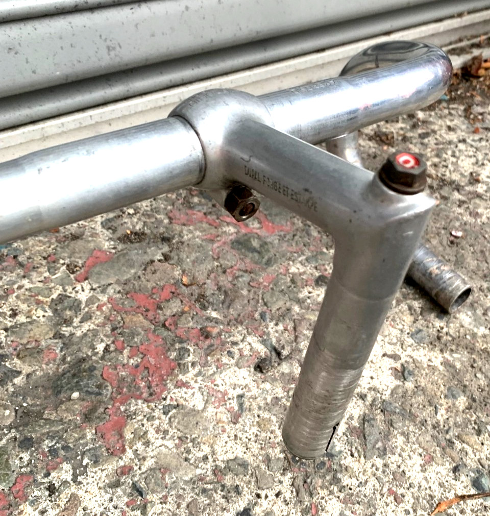 50s Vintage AMBROSIO CHAMPION 95mm Stem + Handlebar 39cm Olmo Quill Legnano
