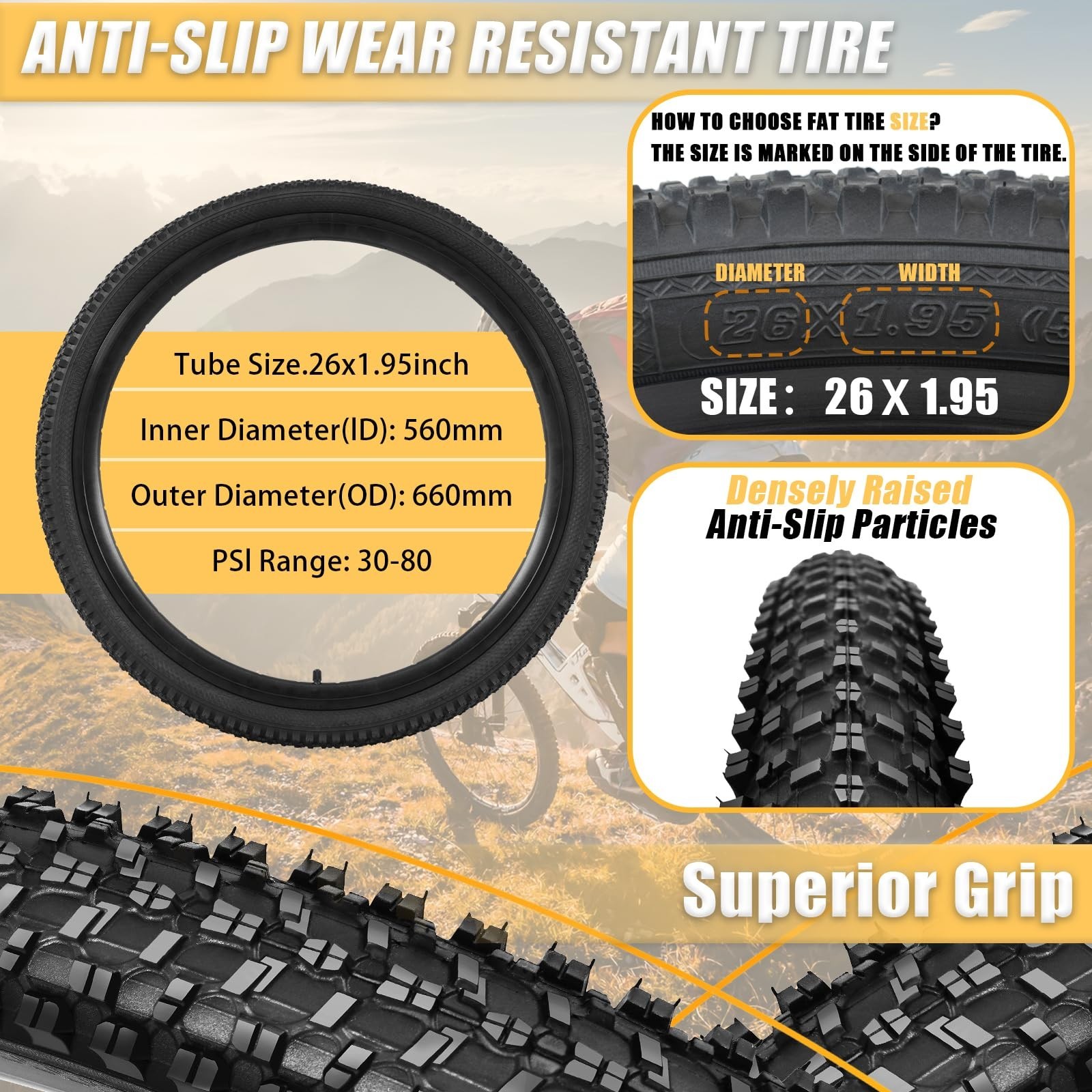 26×1.95 Mountain Bike Tire: Wear-Resistant and Puncture-Resistant 26 Inch Bik…