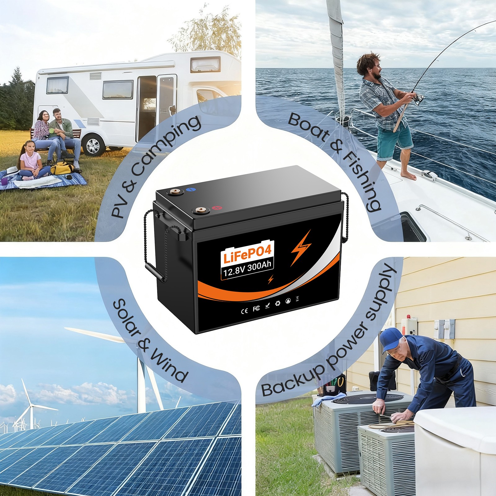 UPP 24V 12V 300Ah Lithium LiFePO4 Battery 3840Wh Solar Battery Pack 5000+ cycles