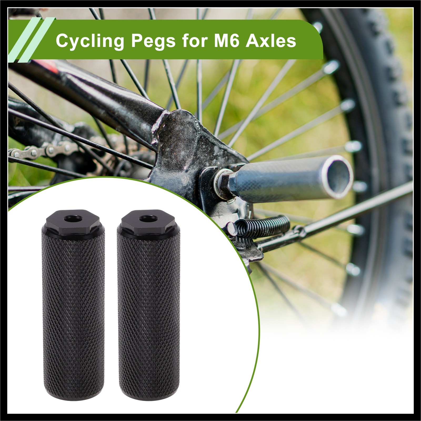 1Set Aluminum Alloy Anti-Skid Bike Pegs 3″ Length Mesh Solid M6 Axles Black