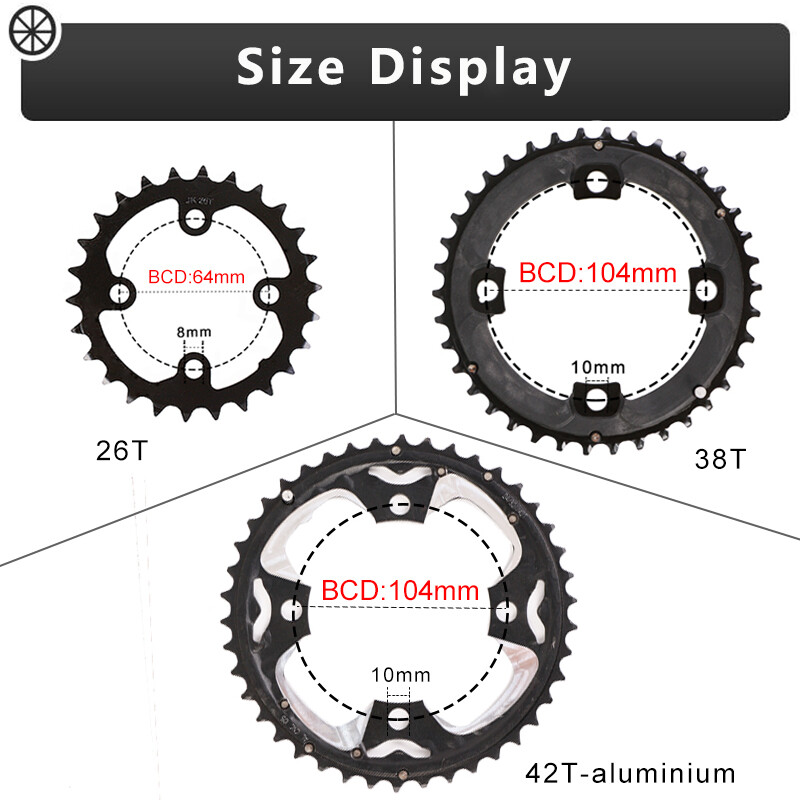 Bucklos 64/104BCD Bike Chainrings 22-44t Double/Triple MTB Chain Ring Sprockets