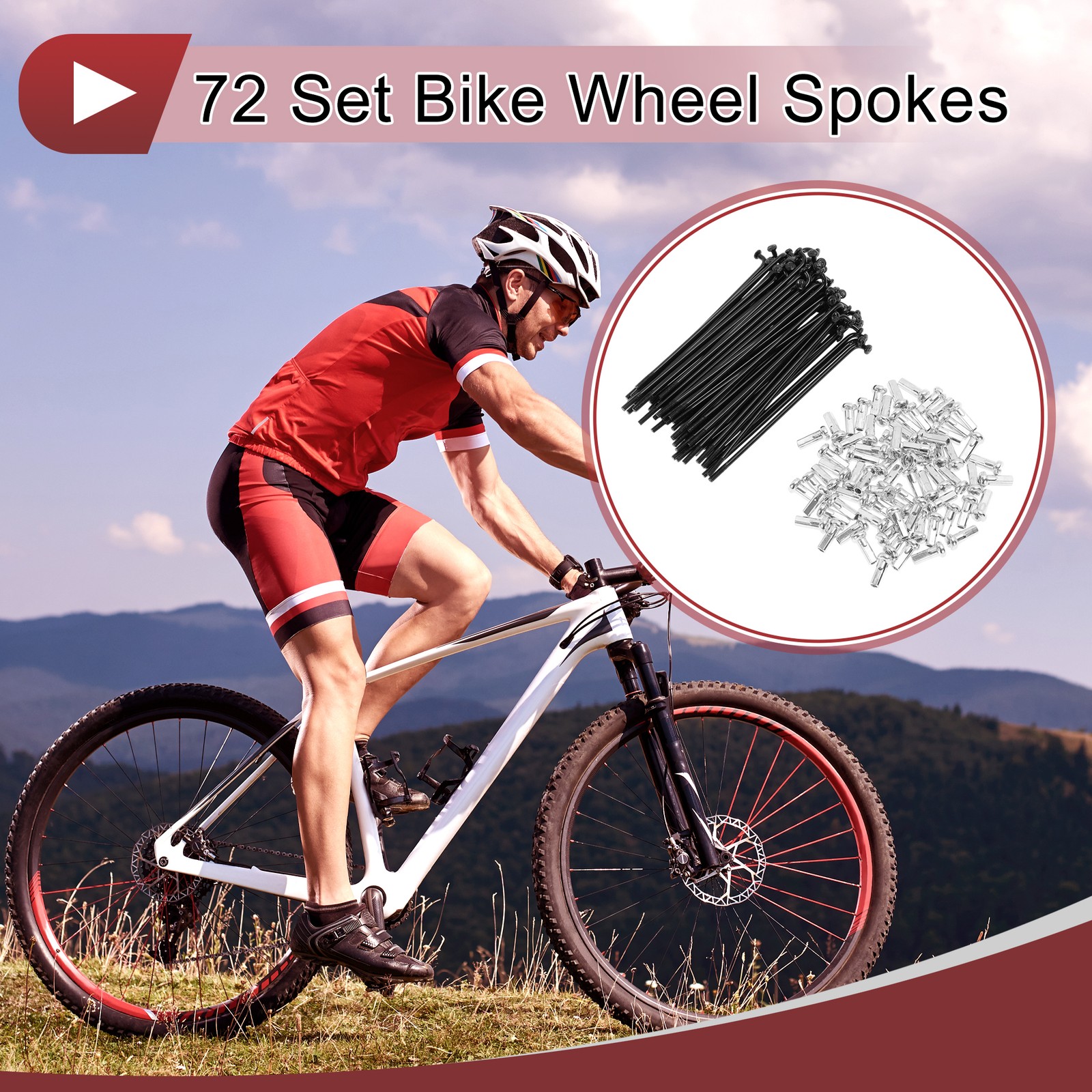 72 Set 14G Bicycle Spokes 78mm Bike Wheel Spokes Carbon Steel Black
