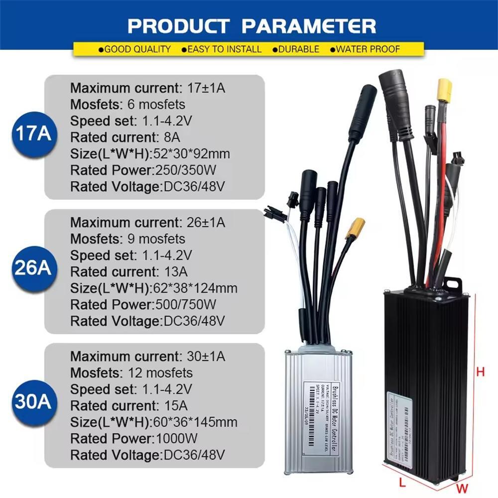 E-bike 17A 26A 30A 3-Mode Sine Wave Controller 36V 48V 250W-1000W w/ Display Set