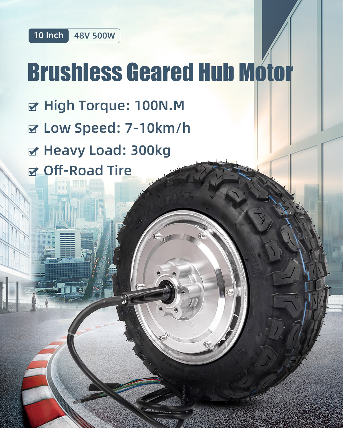 10 Inch 48V 500W 1000w Low Speed 7-10km/h Electric BLDC Wheel Geared Hub Motor
