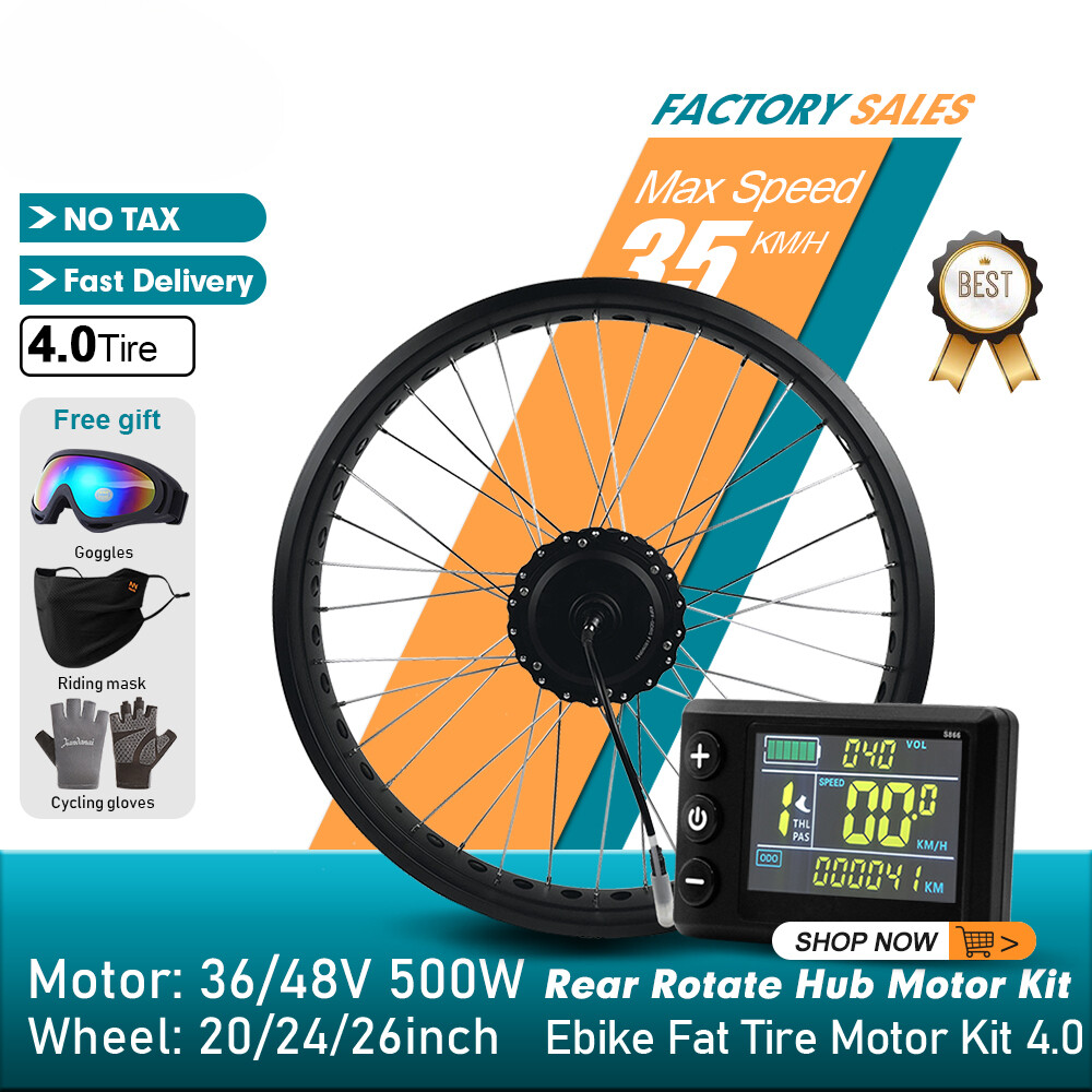 20 24 26in Snow Ebike Fat Tire Conversion Kit 36V 48V 500W Rear Rotate Hub Motor