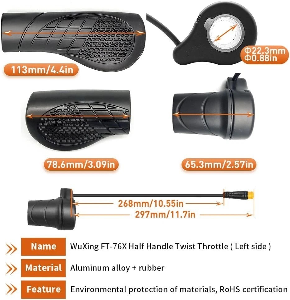 76X Waterproof Half Twist Throttle for Electric Bikes – 24V to 72V Compatibility